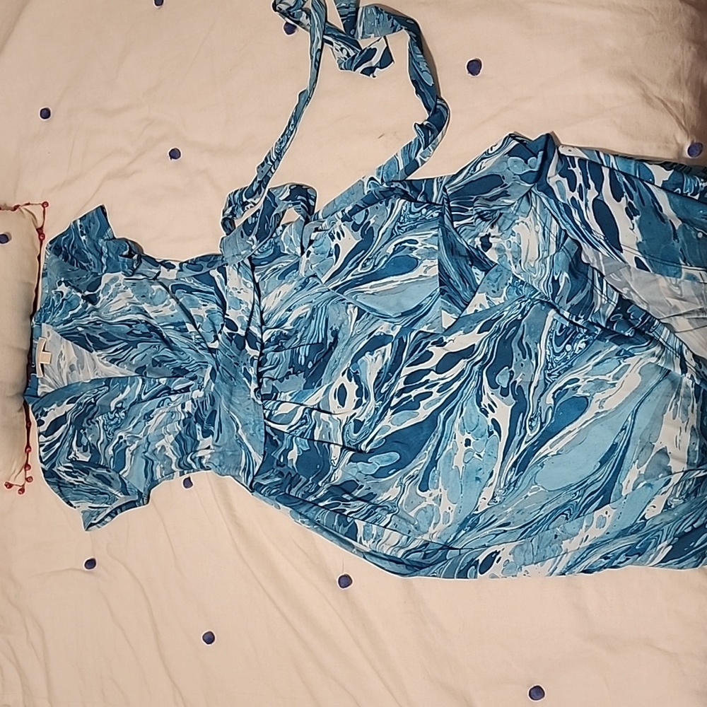 MK teal faux wrap dress